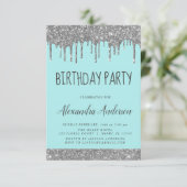 Invitation Argent Turquoise Bleu Étincelle Parties scintillan (Debout devant)