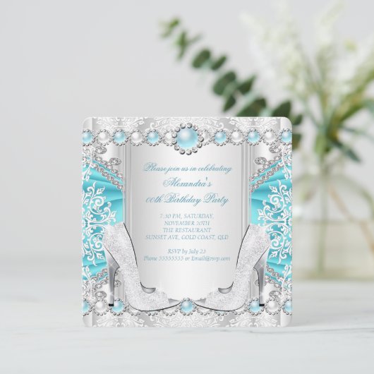 Invitation Argent turquoise talons hauts Perle blanche Annive (Debout devant)