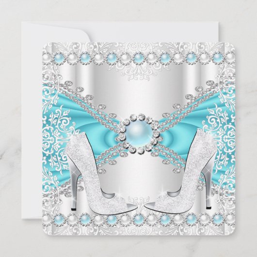 Invitation Argent turquoise talons hauts Perle blanche Annive (Dos)