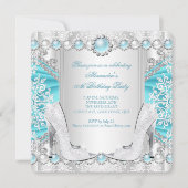 Invitation Argent turquoise talons hauts Perle blanche Annive (Devant)