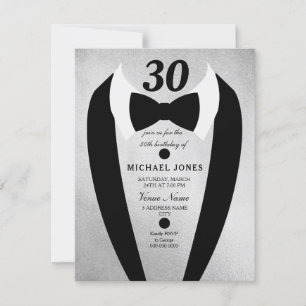 Invitation Argent Tuxedo Bow Cravate Mens 30e anniversaire In