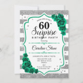 Invitation Argent vert blanc Surprise 60e anniversaire (Devant)