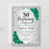 Invitation Argent vert Élégant Floral 30e anniversaire (Devant)