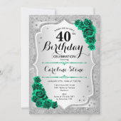 Invitation Argent vert élégant Floral 40e anniversaire (Devant)