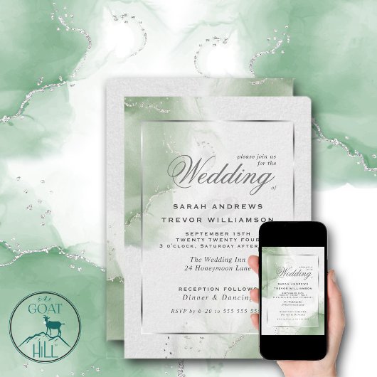 Invitation Argent vert Sage moderne
