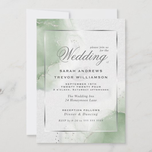 Invitation Argent vert Sage moderne (Devant)