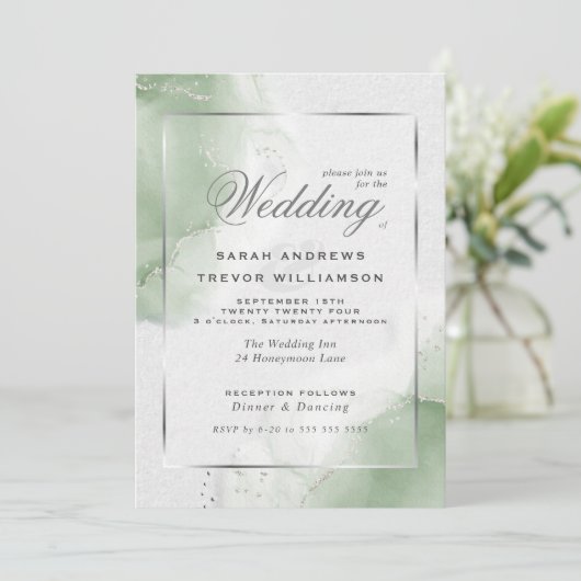 Invitation Argent vert Sage moderne (Debout devant)