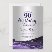 Invitation Argent violet Agate 90e anniversaire (Devant)