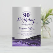 Invitation Argent violet Agate 90e anniversaire (Debout devant)