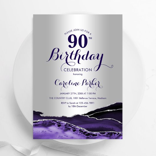 Invitation Argent violet Agate 90e anniversaire