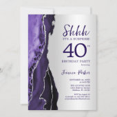 Invitation Argent violet Agate Surprise 40e anniversaire (Devant)