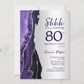 Invitation Argent violet Agate Surprise 80e anniversaire (Devant)