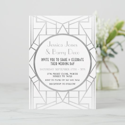 invitation argenté du mariage 20s de Gatsby d'art (Debout devant)