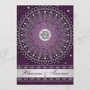 Invitation argenté pourpre indou 2 de mariage de