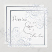 Invitation argentée baroque exquise de blanc de (Devant / Derrière)