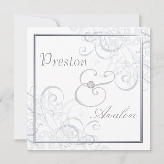 Invitation argentée baroque exquise de blanc de (Devant)