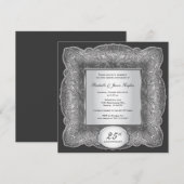 Invitation argentée carrée pour les 25 ans de mari (Devant / Derrière)