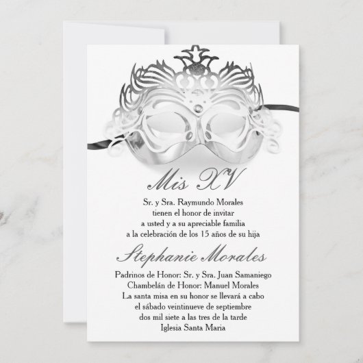 Invitation argentée d'anniversaire de Quinceanera (Devant)