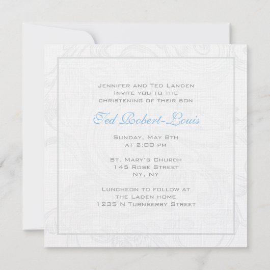 Invitation argentée de baptême de garçon de (Dos)
