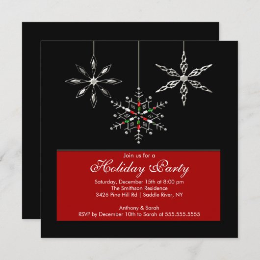 Invitation argentée de fête de vacances de flocons (Devant / Derrière)