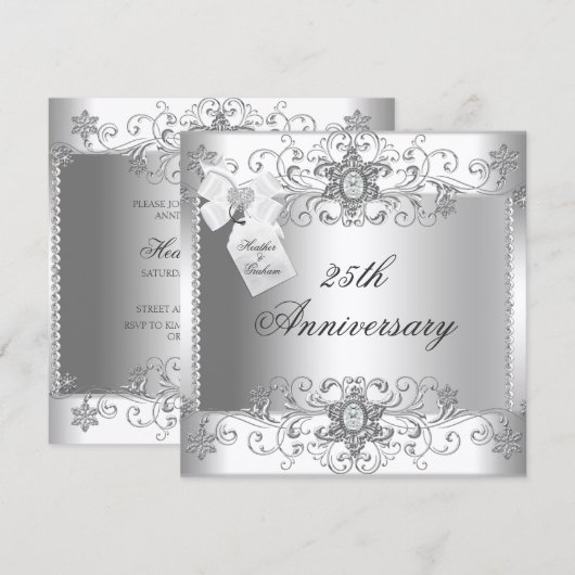 Invitation Argentée Diamant Blanc 25e Anniversaire (Devant / Derrière)