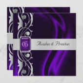 Invitation argentée en soie pourpre de perle de (Devant / Derrière)