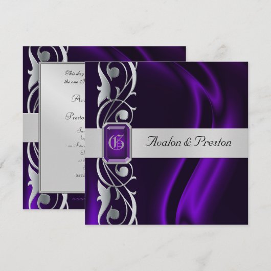 Invitation argentée en soie pourpre de perle de (Devant / Derrière)