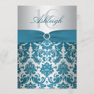 Invitation argentée et turquoise de sweet sixteen