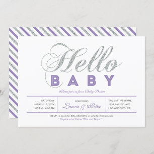 Invitation Argentée   Fille, Baby shower de typographie moder