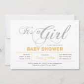 Invitation Argentée | Fille, Baby shower de typographie moder (Devant)