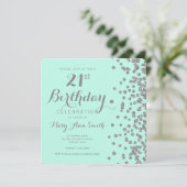 Invitation Argentez la 21ème menthe de confettis de parties (Debout devant)