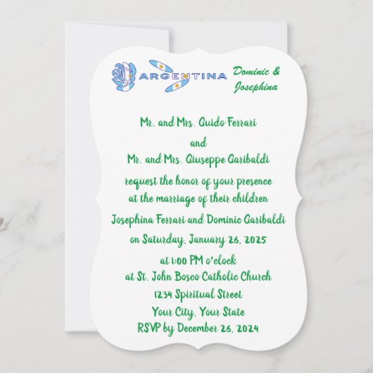 Invitation Argentine Rose Flag Personalized Wedding (Devant)