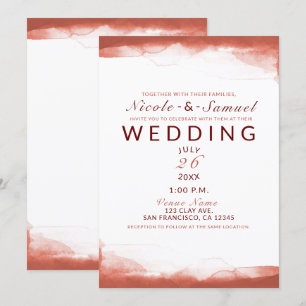 Invitation Argile rouille Brown Aquarelle Chic Mariage modern