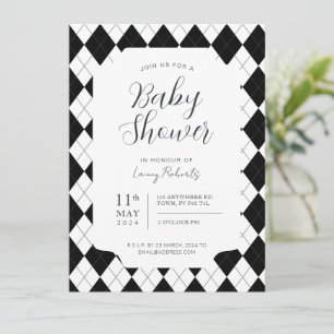 Invitation Argyle noir et blanc diamant unisexe