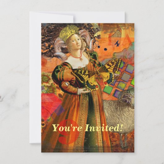 Invitation Aries Orange Woman : Collage d'art antique gothiqu (Devant)