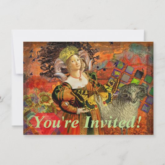Invitation Aries Orange Woman : Collage d'art antique gothiqu (Devant)