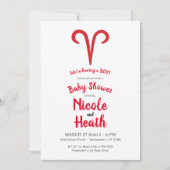 Invitation ARIES Ram Red Astrologie Zodiac Spring Baby shower (Devant)