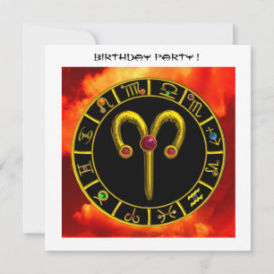 Invitation ARIES RUBY cercle, jaune vif rouge orange blanc