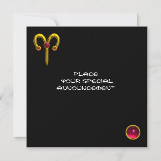Invitation ARIES RUBY cercle, jaune vif rouge orange noir (Dos)