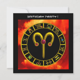 Invitation ARIES RUBY cercle, jaune vif rouge orange noir