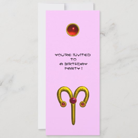 Invitation ARIES RUBY, jaune vif violet rouge rose (Devant)