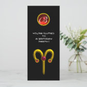 Invitation ARIES RUBY MONOGRAM, jaune vif noir rouge (Debout devant)