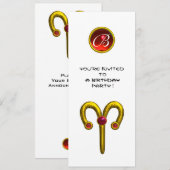 Invitation ARIES RUBY MONOGRAM, jaune vif rouge (Devant / Derrière)