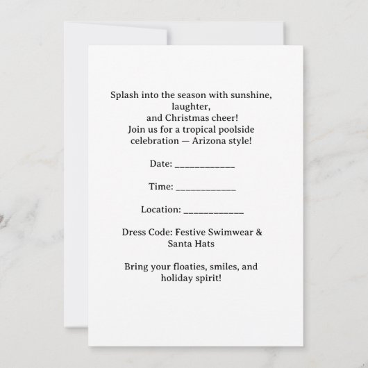Invitation Arizona Christmas themed Pool Party (Dos)