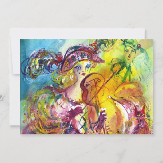 Invitation ARLECCHINA VIOLONISTE Bal Masqué Mardi Gras (Devant)