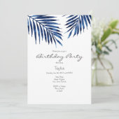 Invitation Armature de palme d'aquarelle Indigo (Debout devant)