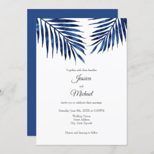 Invitation Armature de palme d'aquarelle Indigo
