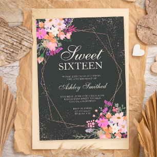 Invitation Armature rose or rose floral aquarelle Sweet 16