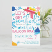 Invitation Arme à eau et ballons Fille fête d'anniversaire (Debout devant)