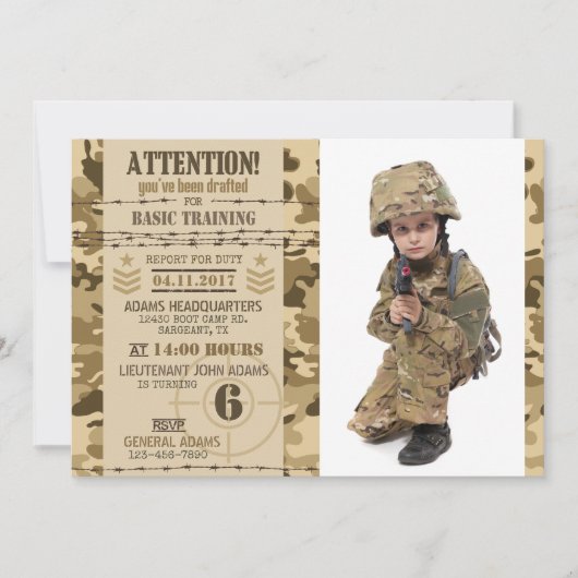 Invitation Armée Arid Camouflage Anniversaire militaire (Devant)